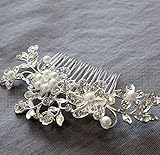 Wedding Hair Comb for Bride & Maid of Honor Gift. Bridal Silver, Rhinestone & Pearl Hair Accessories for Women - Decorative Formal Clip for Bun or Updo. Free Gift/No Risk