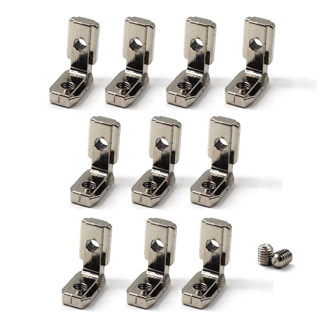 T Slot L-Shape Corner Connector with Screws L Joint Bracket for 45 Series European Standard Aluminum Profile-Nickel-Plated Zinc Alloy 10PCS