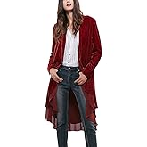Urban CoCo Women's Long Sleeve Velvet Cardigan Coat with Asymmetric Chiffon Hem