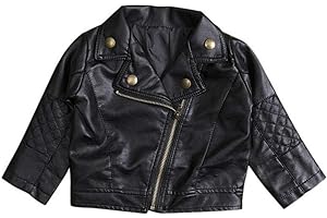 UNIQUEONE Baby Boys Girls Kids Outfits Spring Autumn PU Faux Leather Lapel Jacket Oblique Zipper Outerwear Coat