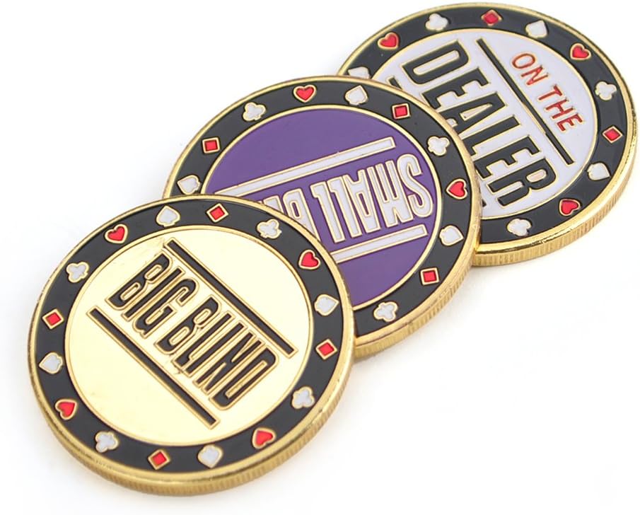 GOGO Set of 3 Metal Chip Poker Buttons - Small Blind, Big Blind and Dealer, 3 inches x 1.5 inches x 0.8 inches - Image 5