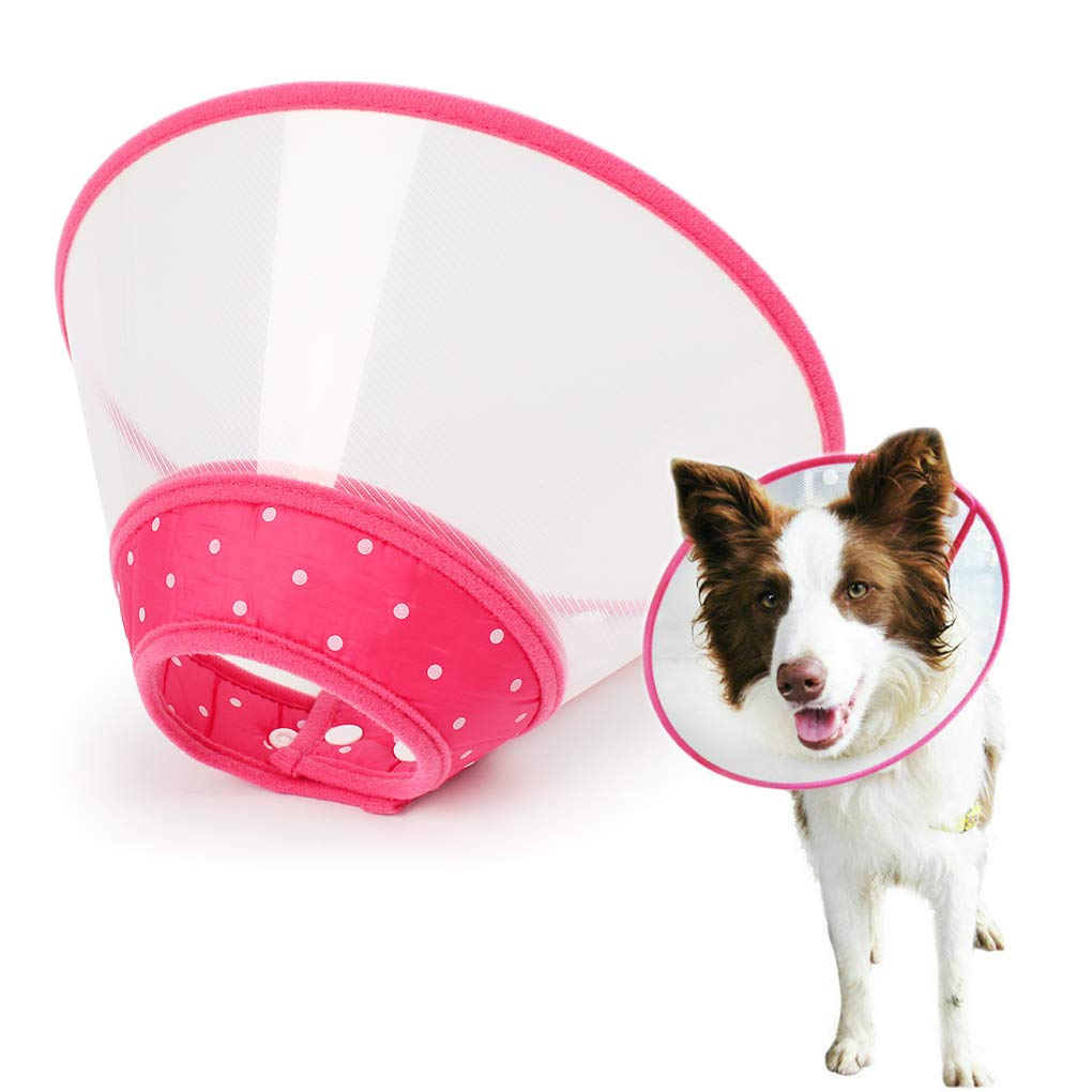 Photo 1 of Pet Cone Recovery Dog Cone Adjustable Dog Collar Clear Padded Collar with Breathable Soft Edge, Plastic Puppy Cone Protect The Neck Surgery Recovery, Designed for Cats and Puppies (Large, Pink)