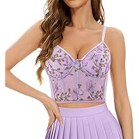 Amazon.com: Monanoat Women's Sexy Butterfly Embroidery Corset Top