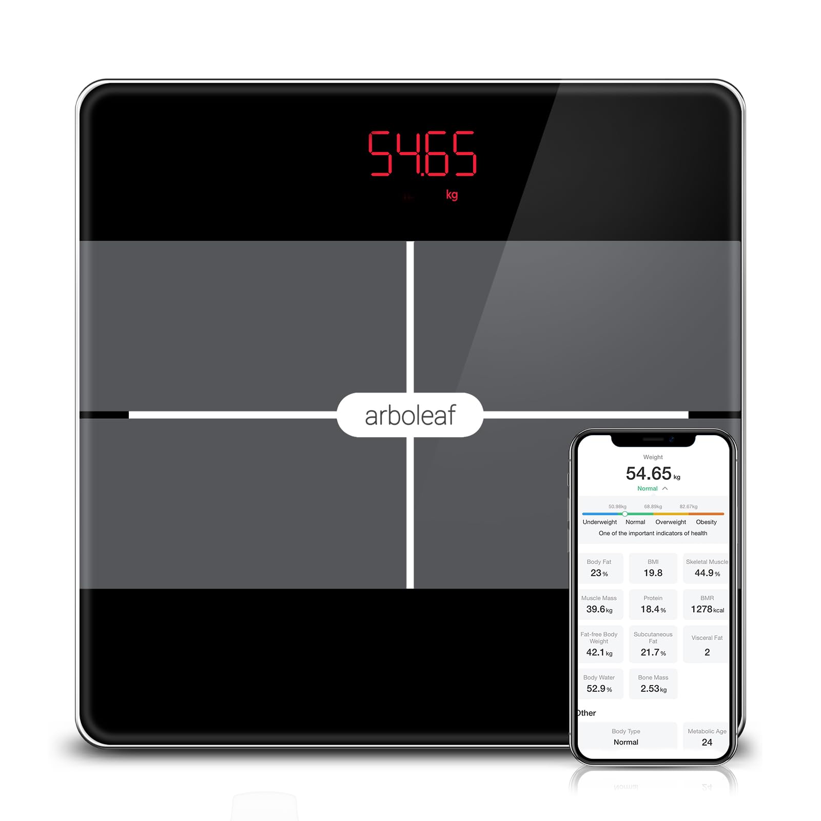 arboleaf Weighing Scale for Body Weight, Digital Bathroom Scale with Bluetooth, Smart Body Fat Scale with 13 Body Composition Metrics for BMI Muscle Mass, 396lb/180kg