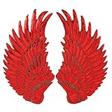 Large Angel Wings Sequin Patches Iron on Sew on Appliques Embroidered Motif for DIY Clothes (Red)