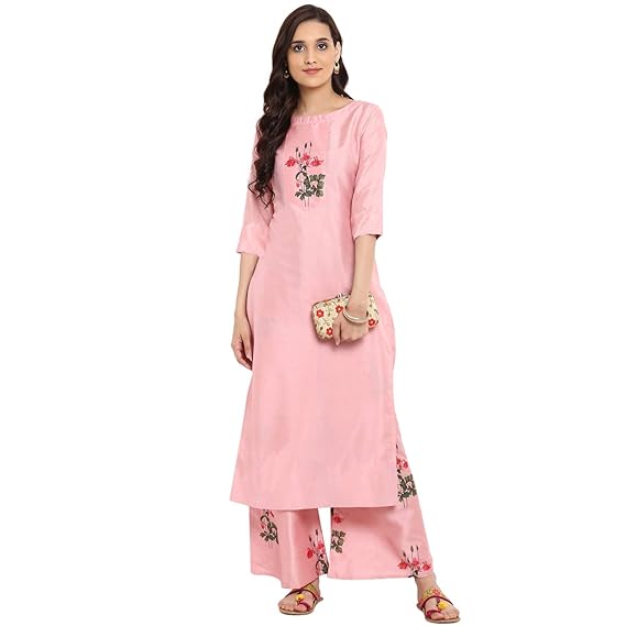 Women's Synthetic Straight Kurta with Palazzo Set