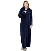 Hellomamma Long Hooded Zipper Bathrobe for Womens Flannel Fleece Robes Winter Warm Housecoat Nightgown Sleepwear Pajamas
