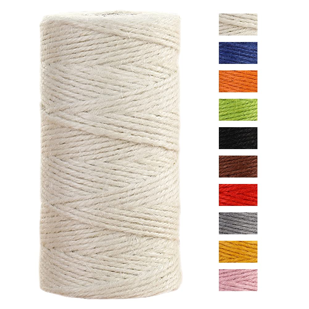 JeogYong Jute Twine String 2mm x 100m Natural Coloured Jute String 3-ply Garden Twine Kitchen Cord Thick Jute Rope for Decoration Floristry, DIY Arts & Crafts, Bundling, Wrapping Gifts (White)