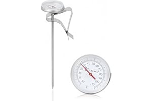 Dial Thermometer, Stainless Steel Adjustable Hanging Coffee Thermometer with Clip Kitchen Cooking Temperature Monitoring Gaug