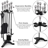Amagabeli 5 Pc Wrought Iron Fireside Tool Set with Stand - Poker, Brush, view 3