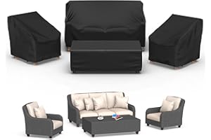 Mrrihand Patio Furniture Covers, 4 Piece Outdoor Furniture Cover Waterproof includ Ourdoor Sofa Cover, 2 Chair Covers, Coffee Table Cover with Windproof Buckle Strap and Adjustable Drawstring-Black