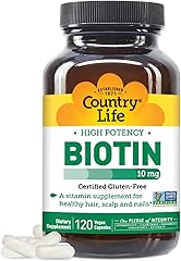 Country Life High-Potency Biotin 10mg - Vegan & Gluten-Free Biotin Supplement for Skin & Nails, Energy Metabolism - Biotin 10