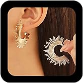 Erimberate Gothic Spikes Sunburst Dangle Earrings Gold Spike Spiky Circle Drop Earring Large Metal Spike Rivets Stud Earring Grunge Spikes Sunburst C Hoop Earrings Jewelry for Women