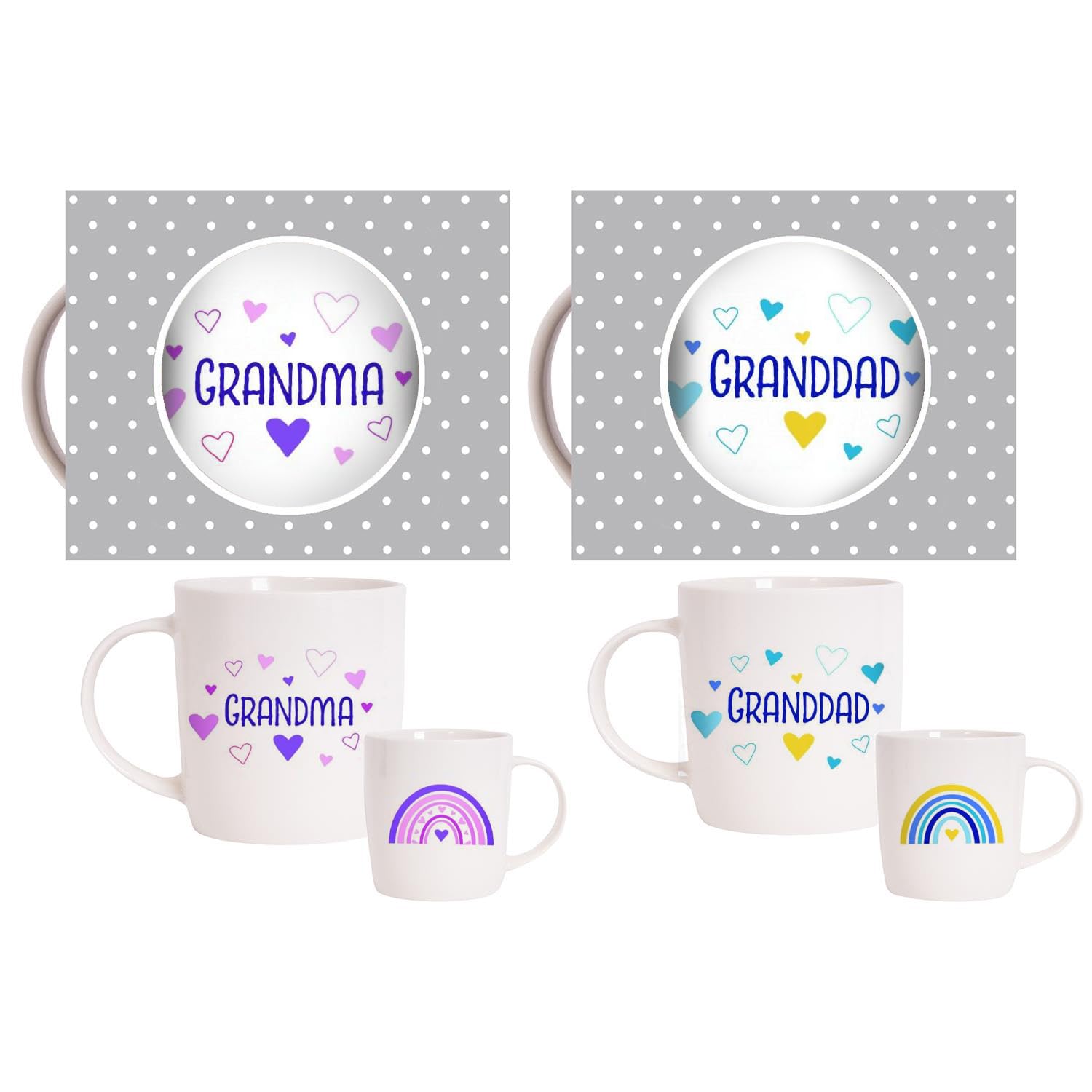 YöL New Grandparents Mugs Set Baby Shower Grandma Grandad Newborn New Bone China 12oz Celebration Home Kitchen Keepsake Gift