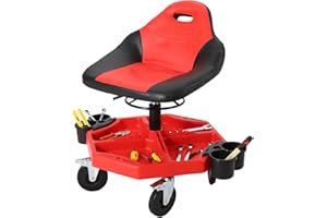 Red&Black Heavy-Duty Mechanic Stool - 300LBS Capacity Rolling Garage Stool with 5" Swivel Wheels
