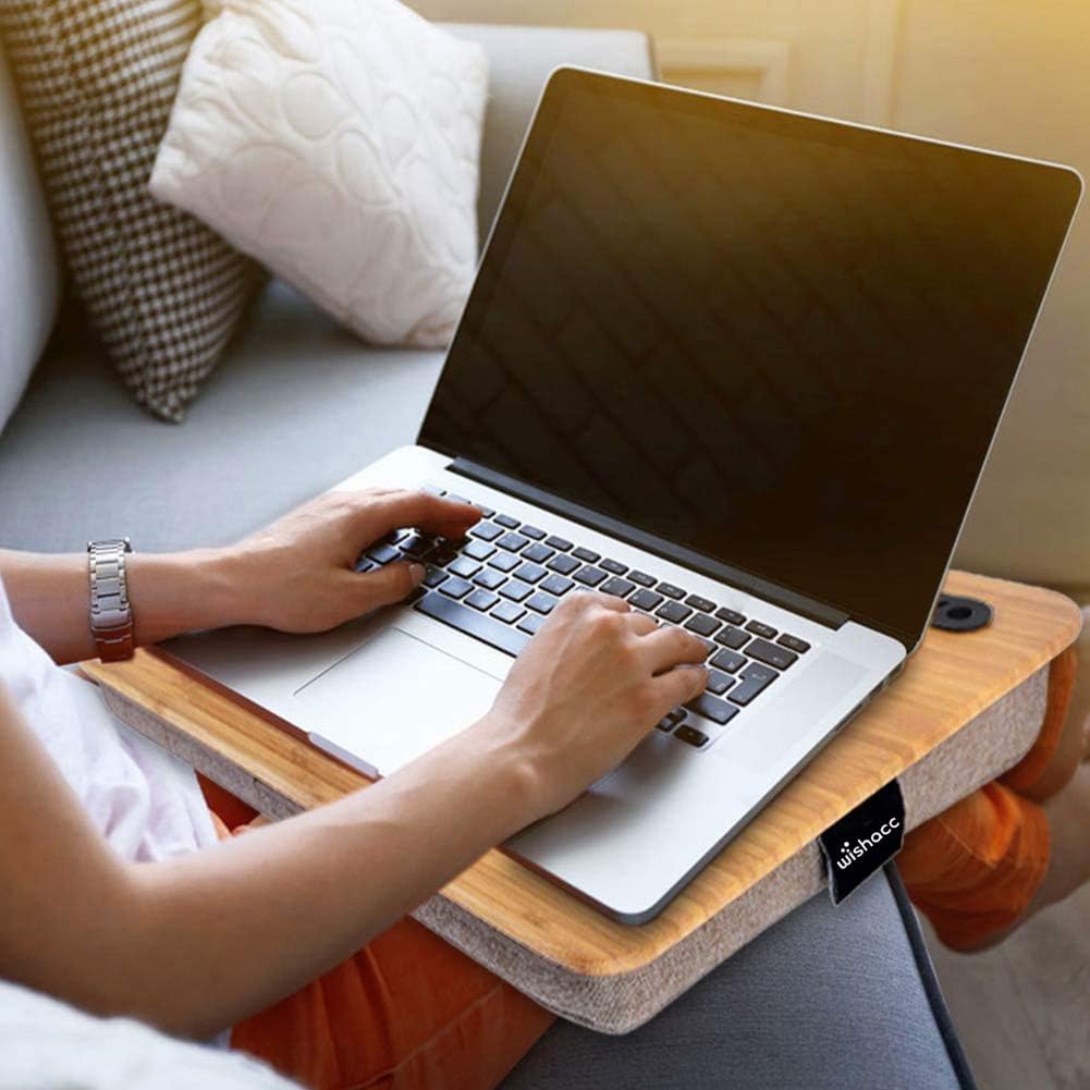 wishacc Home Office Lap Desk Portable Bamboo Laptop Lap Desk Accessories (Fits up to 17.3” Laptop) : Office Products