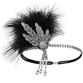 STIOEDYUAN 20s Flapper Feather Headband Art Decor Gatsby Rhinestone Leaf Medallion imitation Pearl Headpiece Hair Accessories