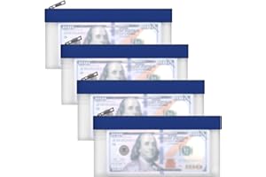 VOCHIC 4 Pieces Money Bags With Zipper, Cash Envelopes,7.6 x 3.7 inch Money Pouch, Clear Bank Deposit Bags, Bank Bag, Cash Bag, Coin Bag for Collectors, Multi-Purpose Check Wallet （Dark Blue）