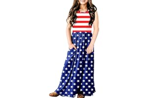 Deerose Girls Maxi Dress Casual Holiday Long Dresses with Pockets 5-14 Years