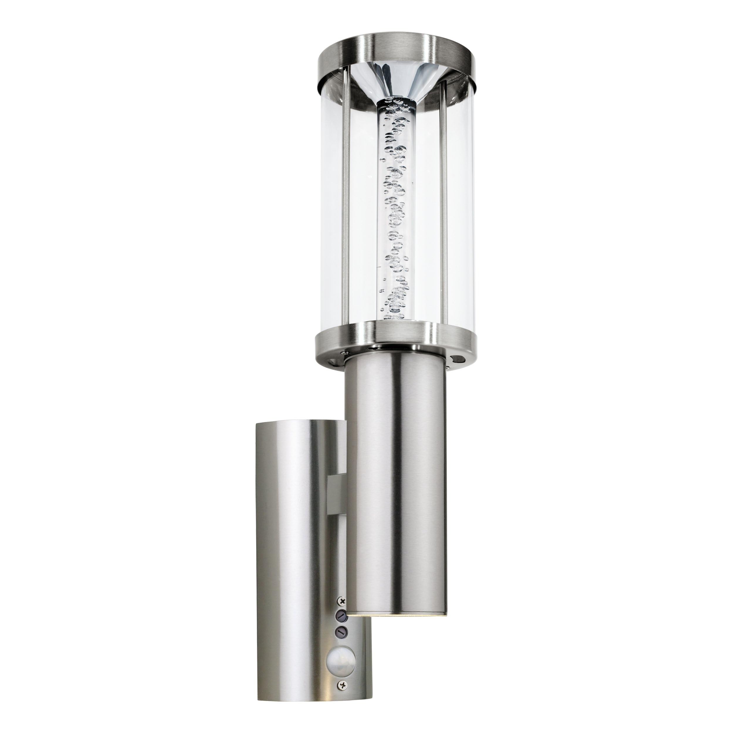 Eglo Trono Stick LED Outdoor Wall Lamp, Exterior Lighting Incl. Motion Sensor, Silver Steel, Glass and Plastic Sensor Porch Lighting, GU10 Socket, IP44