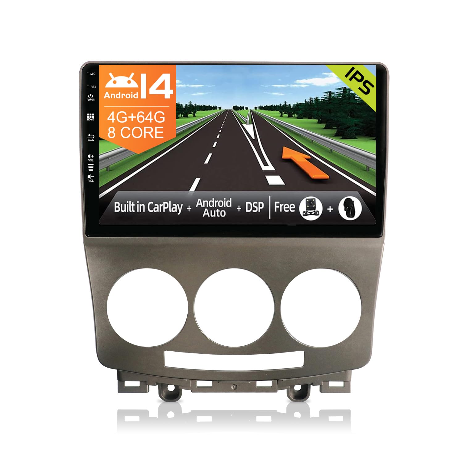 JOYX Android 13 IPS 9 Inch Car Steroe For Mazda 5 (20052010) - [4G + 64G] - Builtin DSP Carplay Android Auto - LED Camera + MIC - Support Steering Wheel Control 4G WiFi Bluetooth Fast-Boot 360-Camera