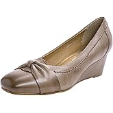 Mona flying Women's Leather Closed Toe 2 inches Wedges Pumps Square Toe Comfortable Heeled Office Work Dress Shoes for Ladies
