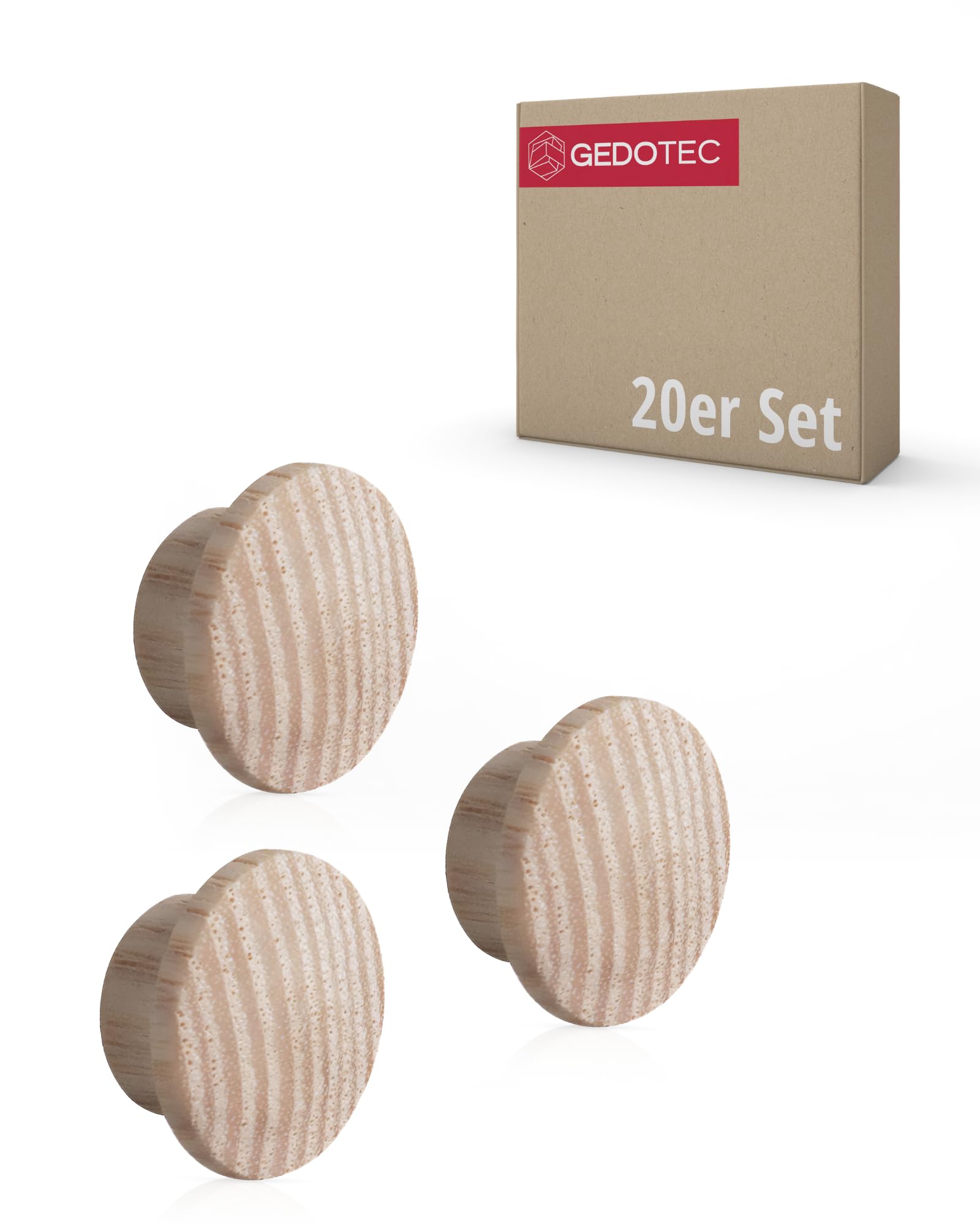 Gedotec Hole cover caps wood for blind hole Ø 10 mm | solid wood ash natural finish | total Ø 15 mm | round caps for pressing in | 20 pieces - end caps for furniture & screw holes