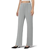 DLOODA Women's Dress Pants Business Casual Stretchy Work Pants High Waisted Pull On Slacks Office Wide Leg Trousers Light Grey