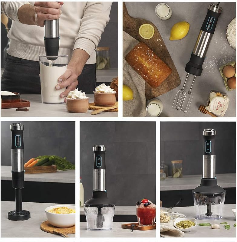Frullatore a Immersione Power Titanblack 1500 XL Perfectcream&Crush, 2300 W, 4 Lame Rivestimento Titanio Nero, Piede XL, Bicchiere 700 ml con Coperchio, Aste e Tritatutto con Becco Ghiaccio