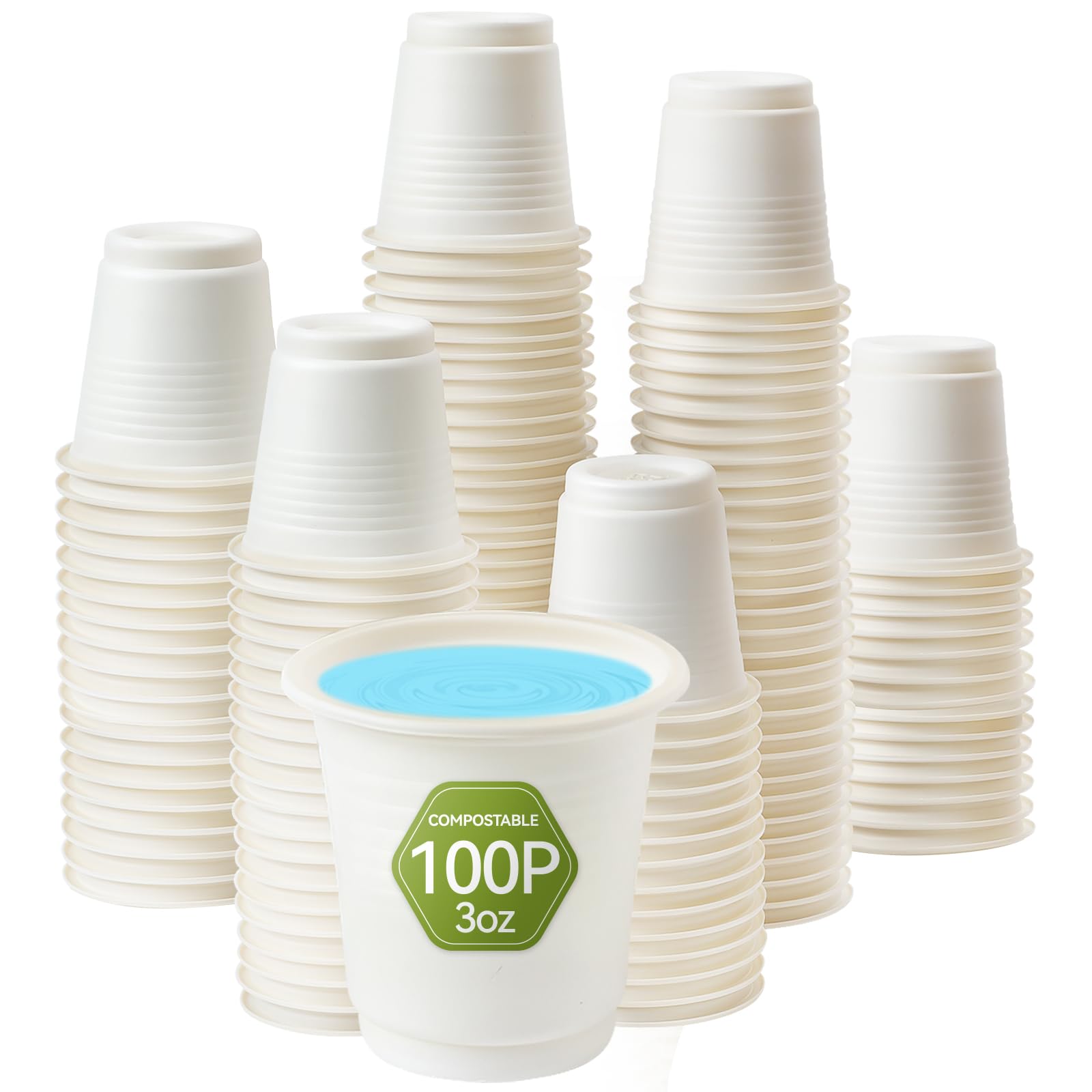 Photo 1 of 100Pcs 3 OZ Bathroom Disposable Cups - 100% Compostable, Biodegradable, Eco-Friendly for Mouthwash, Rinsing, Shot, Party Tasting, Drinking and Events