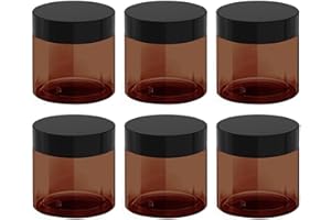 BALLHULL 12 oz Amber Plastic Cosmetic Jars Leak Proof Container with Black Lid for Cream, Lotion, Powder, ointment, Beauty Products etc, 6 Pcs.