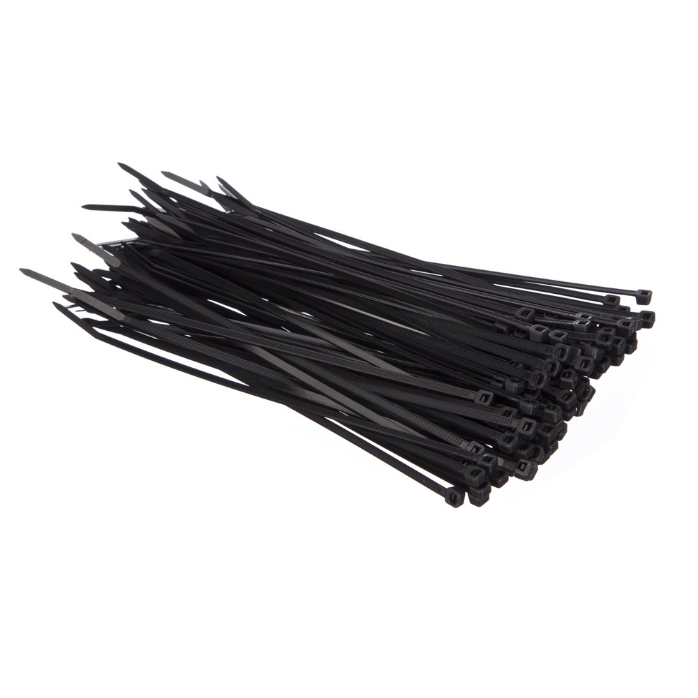 Cable Ties Black Pack of 100 - 3.6mm x 200mm Zip Ties - Heavy Duty Nylon Tie Wraps