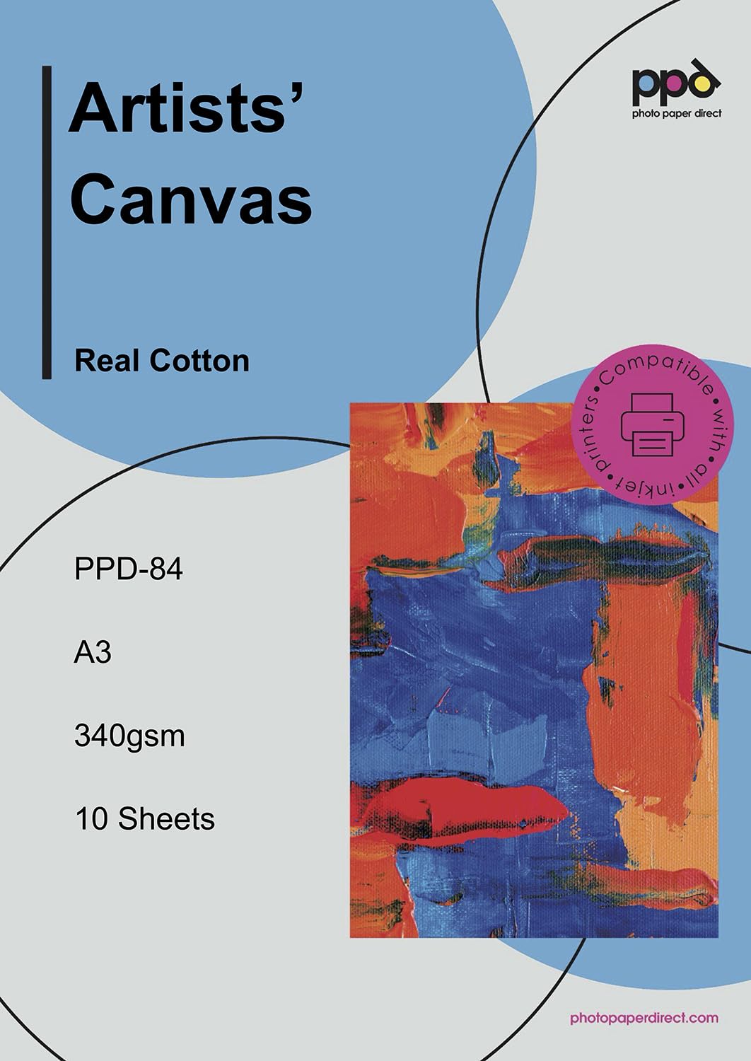 PPD A3 x 10 Inkjet True Art Matt Canvas - 100% Cotton Fine Art Textured Photo Paper PPD-84-10 — image 1