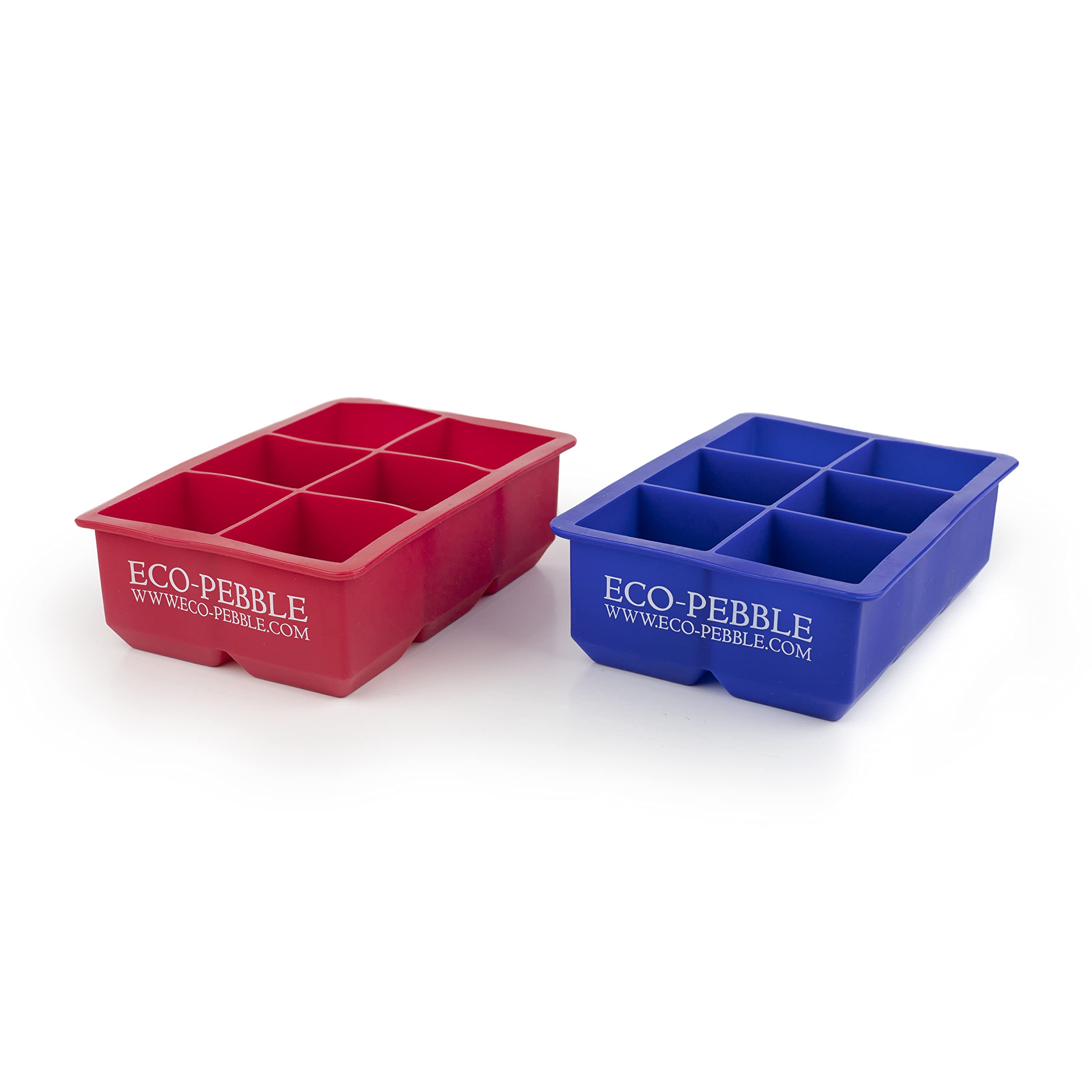 Silicone Extra Large Ice Cube Trays, 2 Trays (Red + Blue) by Eco-Pebble