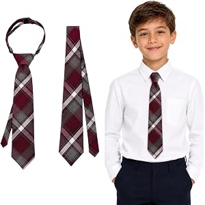 ClassExceed Boys & Girls School Uniform, Pre-Tied and Self-Tie Necktie, Navy Blue, Green, Burgundy, Gray & White Plaids