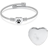 QGJNSGC Cremation Bracelet Dog Cat Paw Print of Love Heart Angel Charm Adjustable Urn Bracelet for Ashes Stainless Steel Ashes Bracelet for Women Men Pet Keepsake Memorial for Jewelry