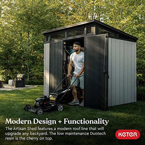 Keter Artisan 7x7 Foot Outdoor Shed with FloorModern Design for Patio