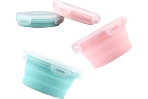 LUTER 2 Pieces Collapsible Dog Bowls Silicone Food Water Travel Bowl with Lids Portable Expandable Pet Feeding Watering Cup Dish for Walking Kennels Camping 350ml (12x12x3cm) (Pink & Blue)