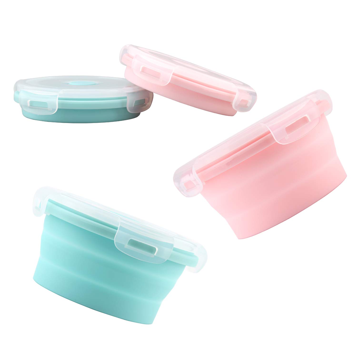 LUTER 2 Pieces Collapsible Dog Bowls Silicone Food Water Travel Bowl with Lids Portable Expandable Pet Feeding Watering Cup Dish for Walking Kennels Camping 350ml (12x12x3cm) (Pink & Blue)