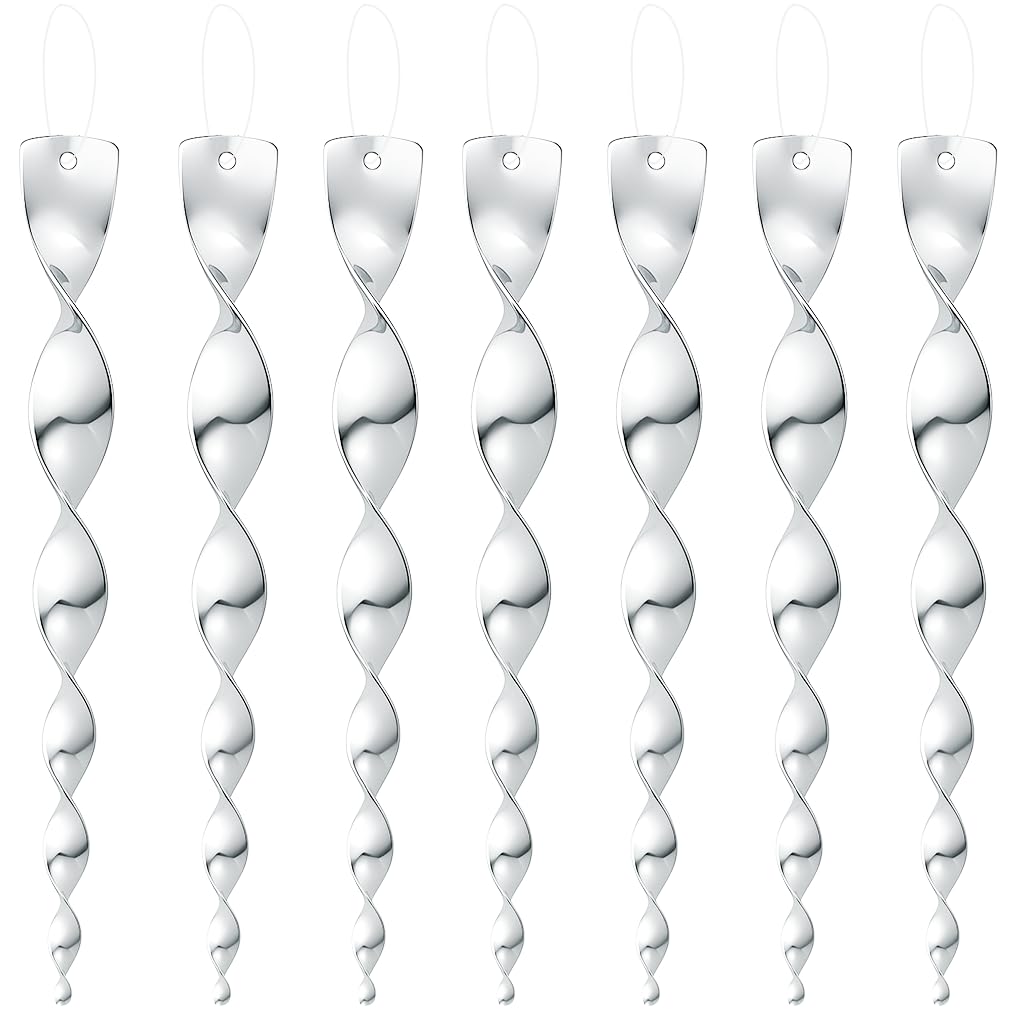 Photo 1 of 12 Pack 12 Inches Silver Wind Twisting Rods with Reflective Spiral Design, Hanging Wind Spinner Keep Birds Away for Outdoor Yard, Garden, Farm and Christmas Tree Decorations