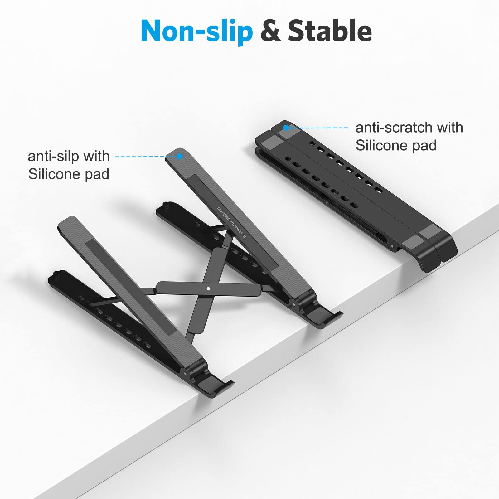 Portable Laptop Stand, OMOTON Laptop Stand for Desk Ergonomic 7-Levels Angles Adjustable Computer Stand, ABS Laptop Riser Holder Compatible with All Laptops and iPad(10-15.6") - Image 2