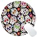Wknoon Floral Skull Round Mouse Pad Customized Design, Day of The Dead Colorful Vintage Sugar Skull Abstract Seamless Floral Vector Circular Mouse Pads