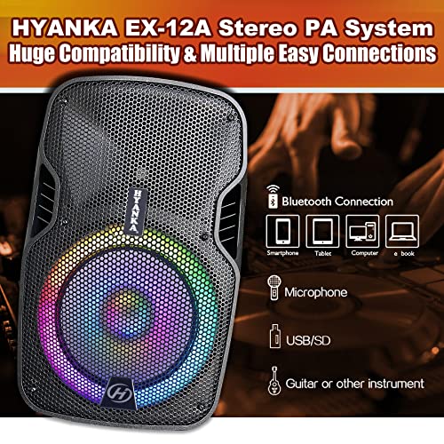 H YANKA 12 "1000W Dual Active & Passive Portable Pa System, Bluetooth