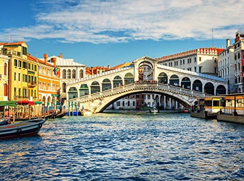Non-woven photo wallpaper Venice Rialto Bridge (398VP) 7 Strips 50 cm 350X260 cm Digital Print Special Glue For Non-Woven Wallpaper b.x260 cm.-Non Woven Wallpaper XXL Photo Photo Photo Mural City Island Sea Horse Skyline Wallpaper Mural Photo Stone Beach Wood