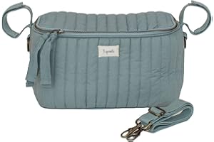 3 Sprouts Universal Quilted Stroller Organizer with Cup Holder and Zip Top - Durable Stroller Caddy Accessory with Storage - Shoulder Strap Converts Organizer to Small Diaper Bag - Green