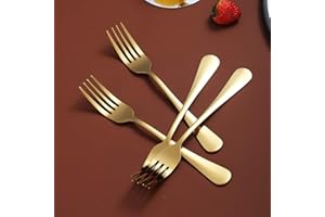 Generic Gold Dinner Forks Set of 4, 7.9IN Stainless Steel, Titanium Shiny Gold Plating, Sturdy and Dishwasher Safe