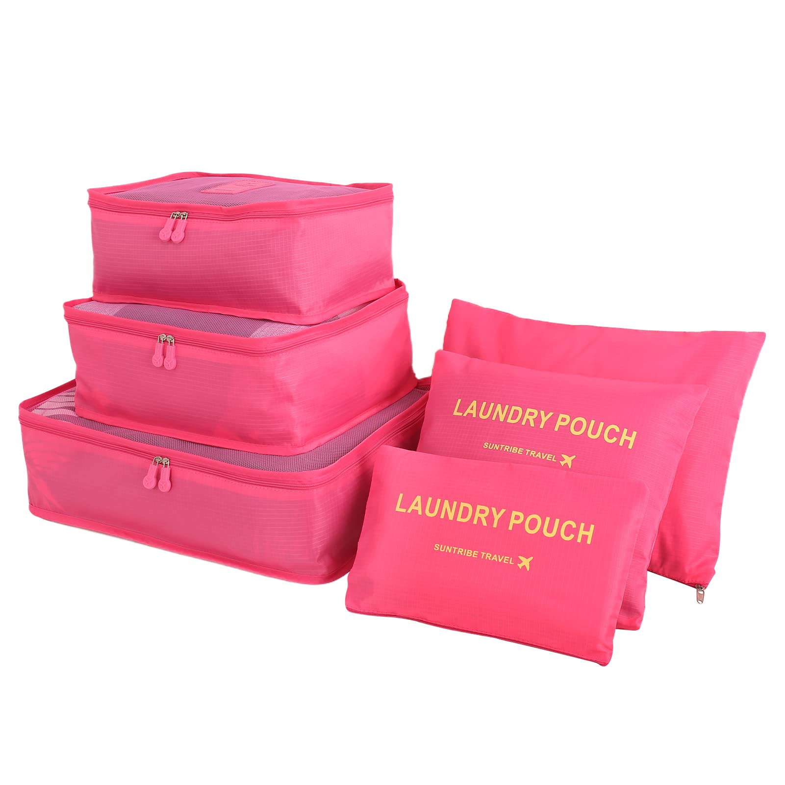 Teynewer 6PCS Travel Organiser Packing Bags Packing Cubes Set Durable Luggage Organisers Suitcase Storage Bags Compression Pouches for Travel Accessories, Rose