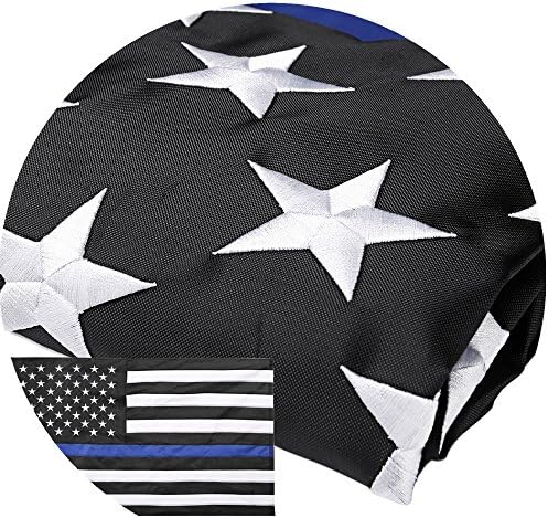 Sietrip Thin Blue Line Flag US Made 3x5 Foot with Embroidered Stars Sewn Stripes,Using Tough Long Lasting Nylon and UV Protection for Outdoor/Indoor Use,Black and White American Police Flag