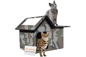 WHDPETS Outdoor Cat House Weatherproof, Large Feral Cat House for Winter, Collapsible Outdoor Cats Shelter with Door and Soft Mat, Easy to Assemble