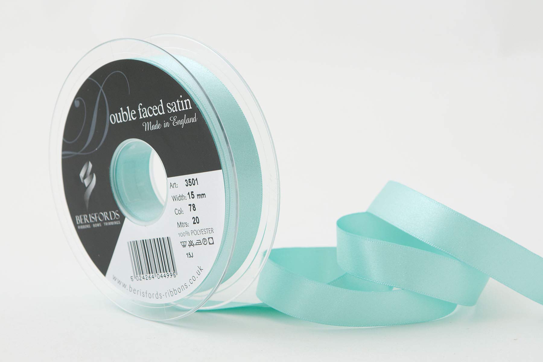 Berisfords Double FACE Poly Satin Ribbon, Aqua, 15 mm — image 1